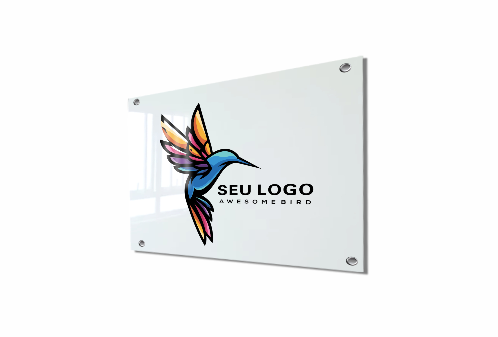 Lousa de vidro personalizada com logotipo e grade